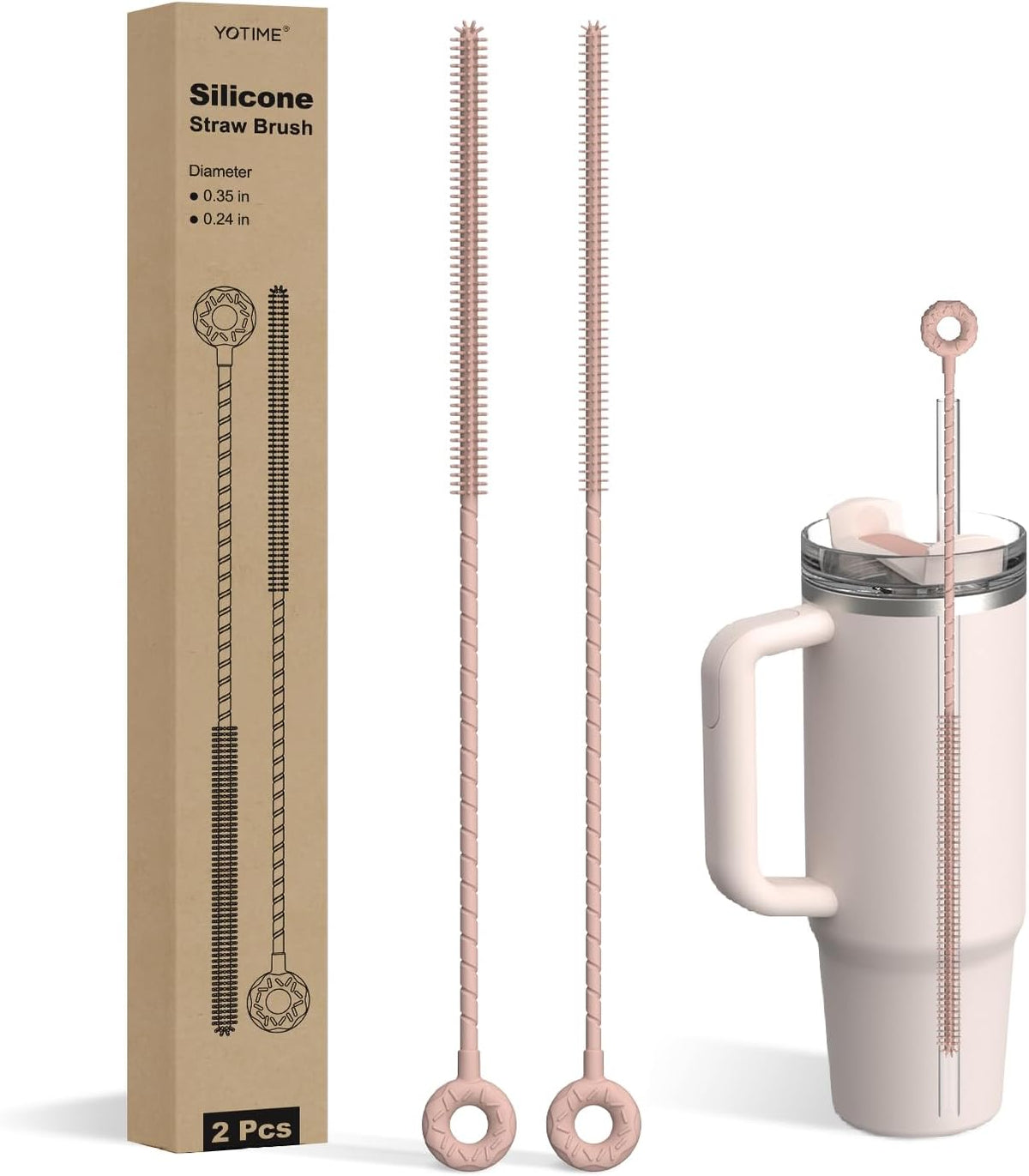 YOTIME Silicone Straw Cleaner Brush, 2 Pcs Reusable Straw Brush(6mm+9mm) for Cleaning Narrow & Wide