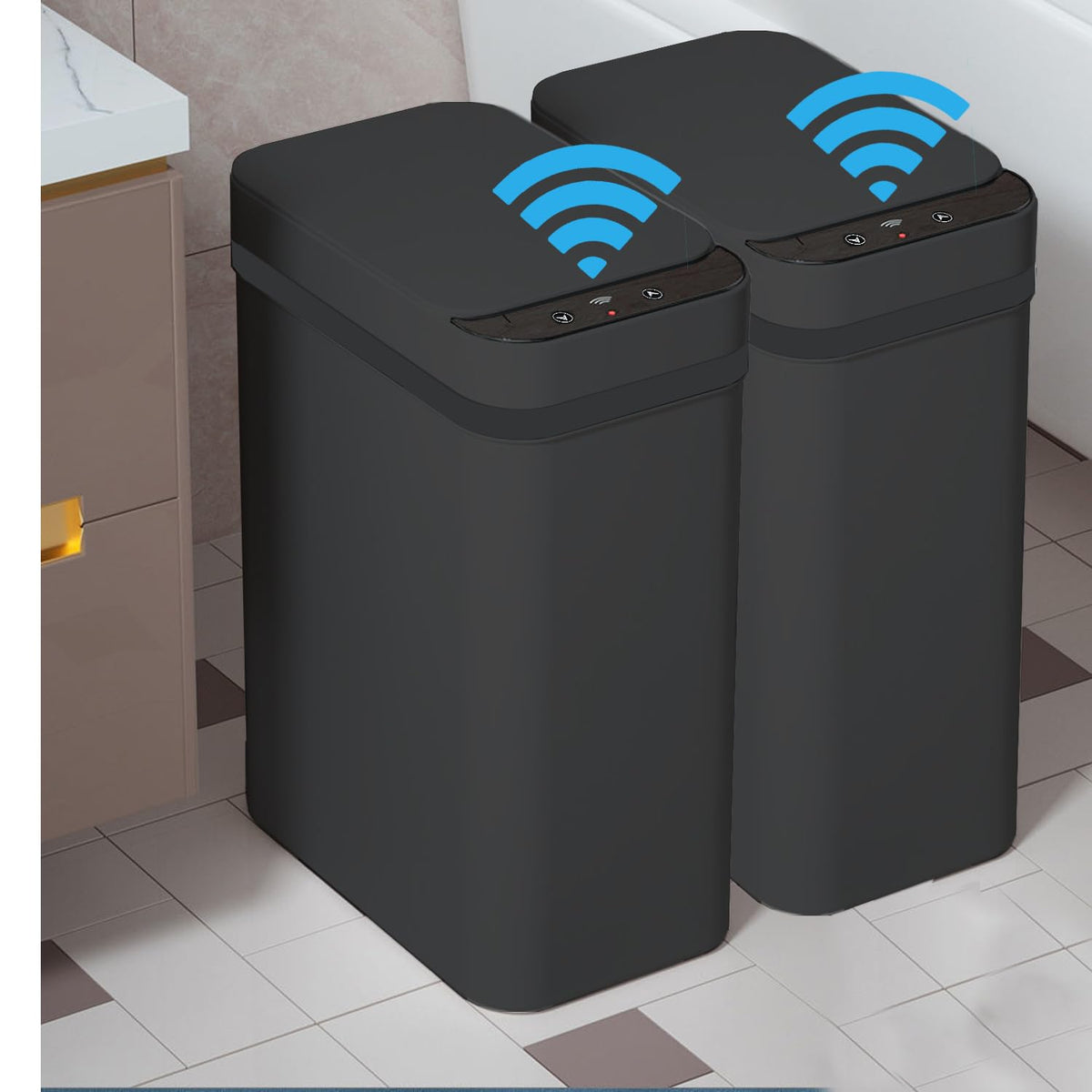 Yatmung 2 Pack - Skinny Trash Bin Sensor Motion 2.5 Gallon Touchless Bathroom Trash Can - Smart