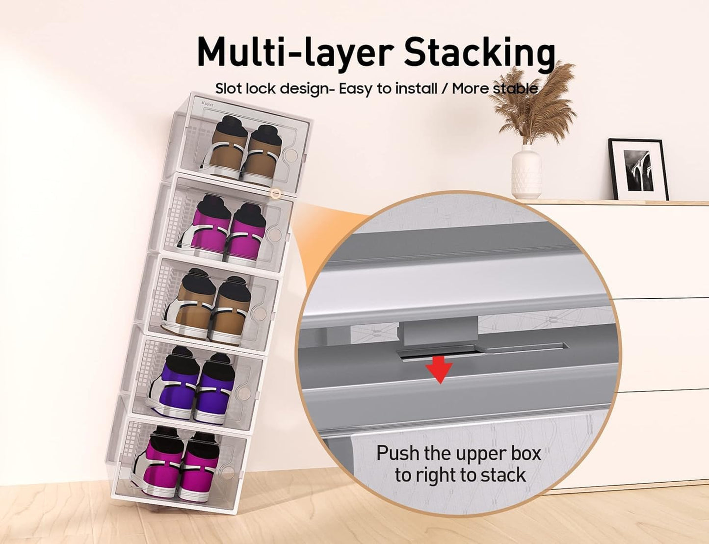 Kuject X-Large Shoe Storage Boxes Organizers Clear Plastic Stackable 12 Pack, Shoe Rack & Holder