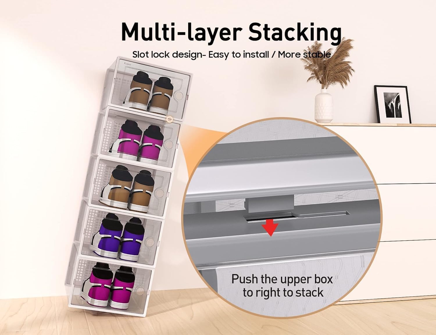 Kuject X-Large Shoe Storage Boxes Organizers Clear Plastic Stackable 12 Pack, Shoe Rack & Holder