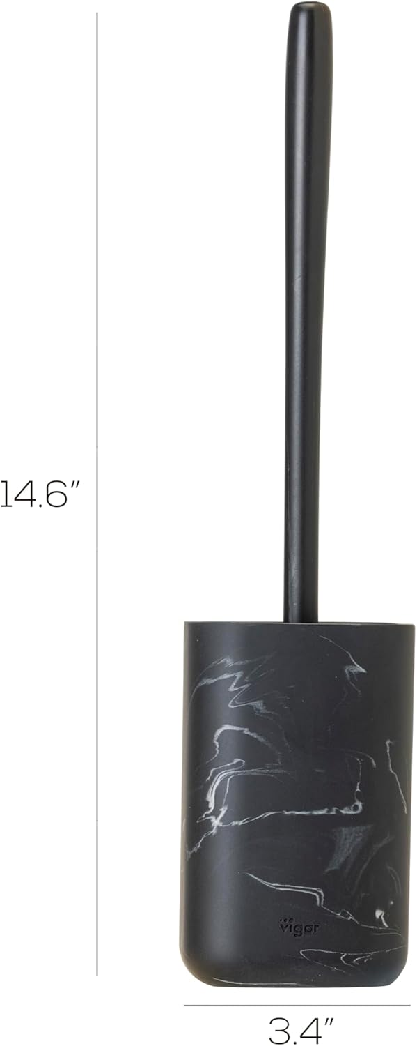 Vigar Zense Toilet Brush and Holder Set, Toilet Bowl Brush with Polyresin Stone Holder, Bathroom