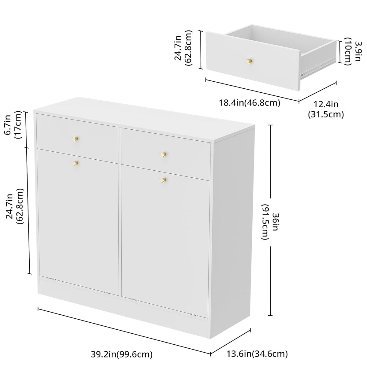 Double Tilt Out Trash Can Cabinet with 2 Drawers, Trash Storage Cabinet, Hidden Garbage Bin, Free