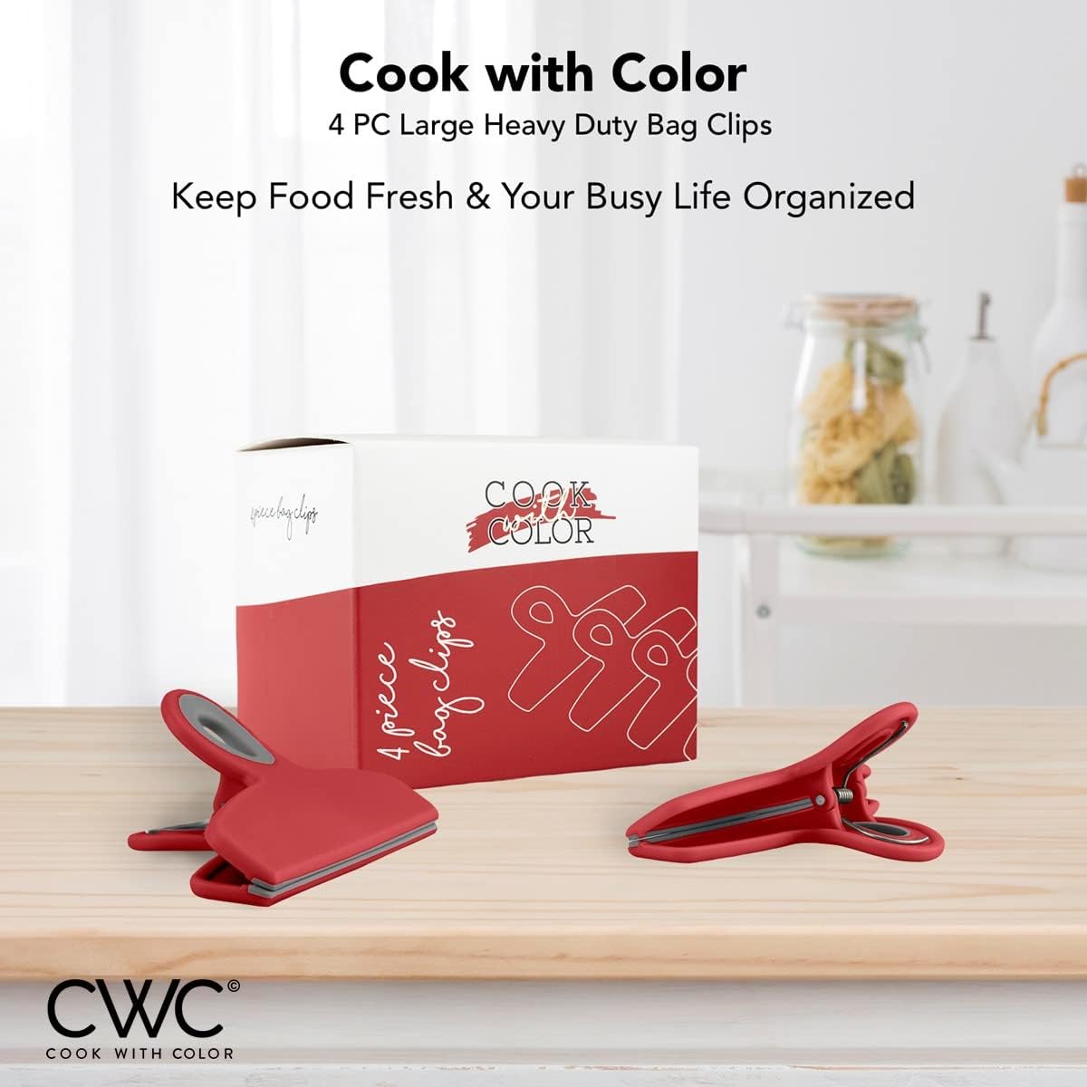 COOK WITH COLOR Bag Clips - Heavy Duty Chip Clip and Refrigerator Magnet Clips for Food Storage