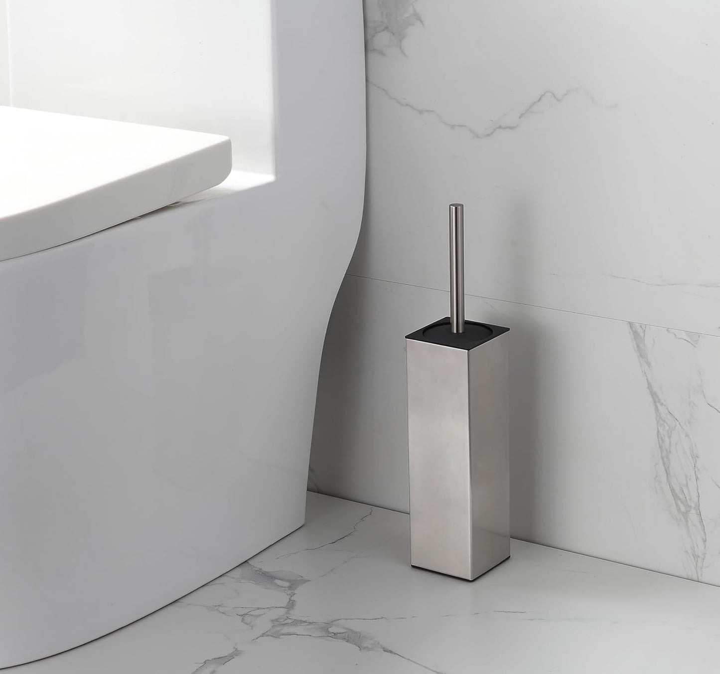 BGL Square Toilet Brush with Holder,Stainless Steel Rubber Painted Toilet Bowl Brush and Holder for