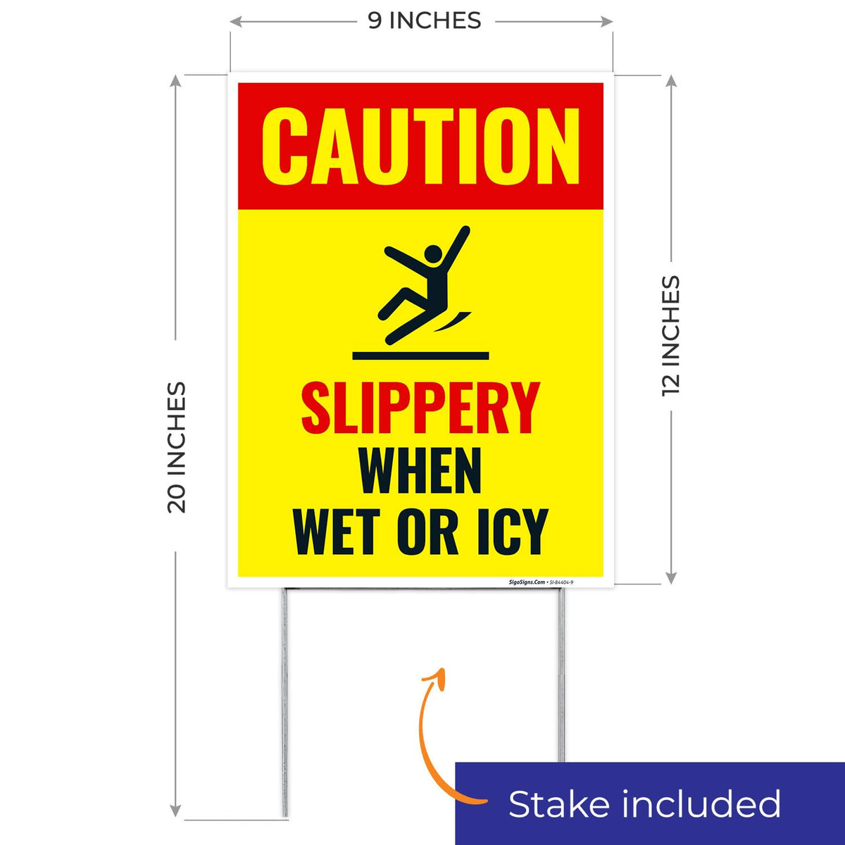 Caution Slippery When Wet or ICY Sign, (SI-84404) (4 Pack) Double Sided 9x12 Inches, Corrugated