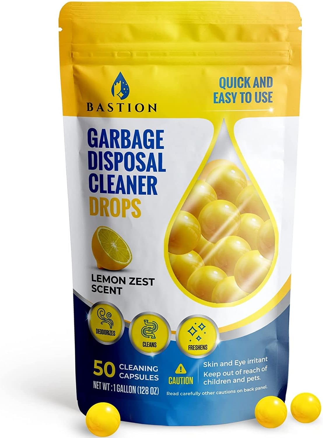 Bastion Garbage Disposal Cleaner and Deodorizer Drops- [[50-Count]] Lemon Zest Scented Kitchen Sink