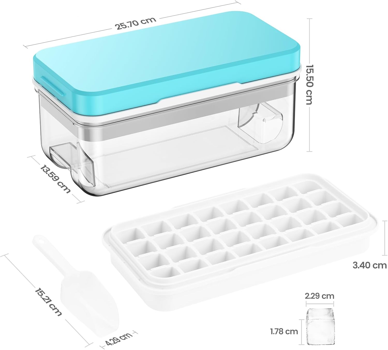 Ice Cube Tray with Lid and Bin, 32 pcs Ice Cubes Molds, Ice Trays for Freezer, Ice Cube Tray Mold