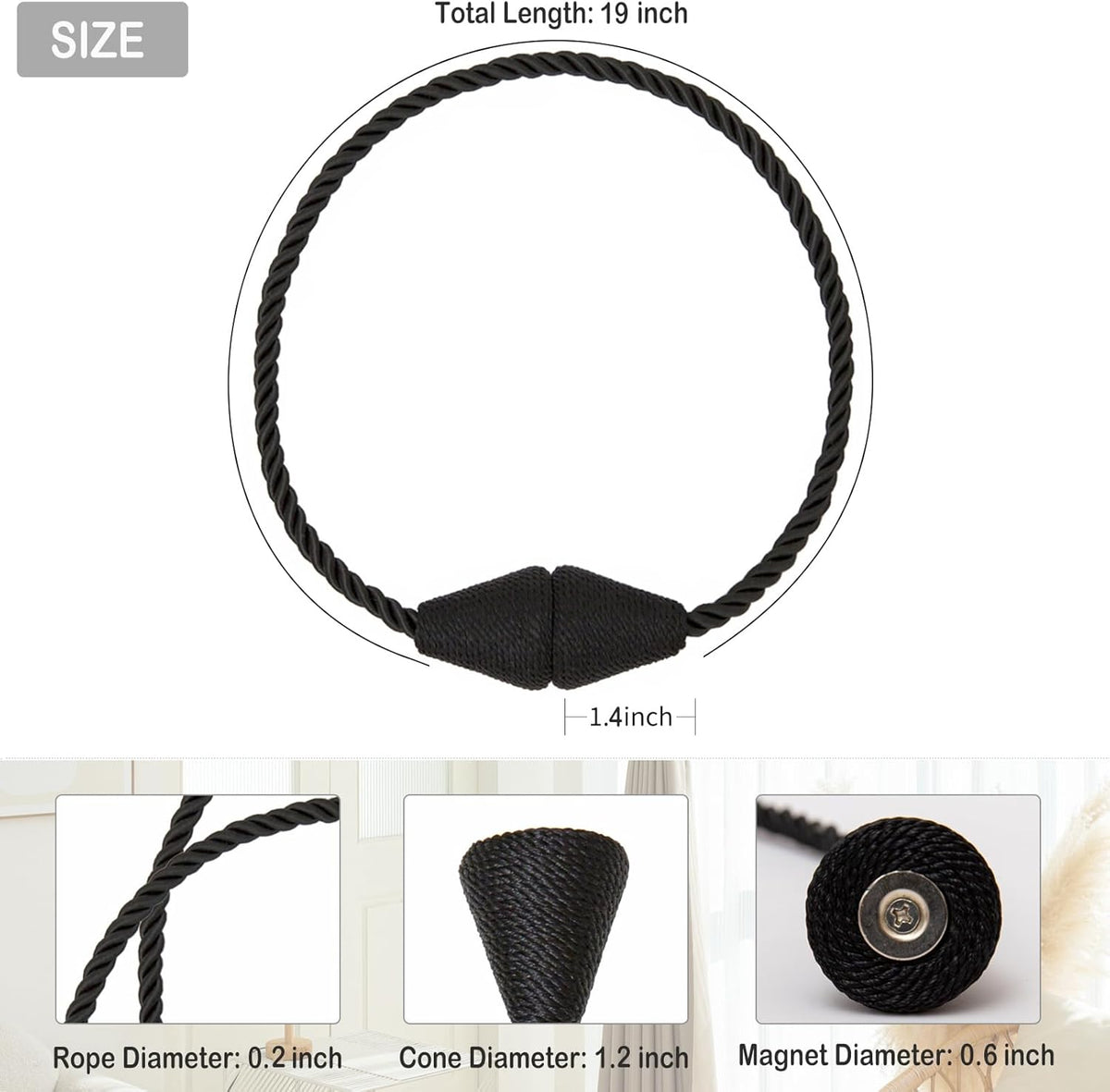 Magnetic Curtain Tiebacks 6 Pack Outdoor Rope Curtain Tie Backs Decorative Window Treatment