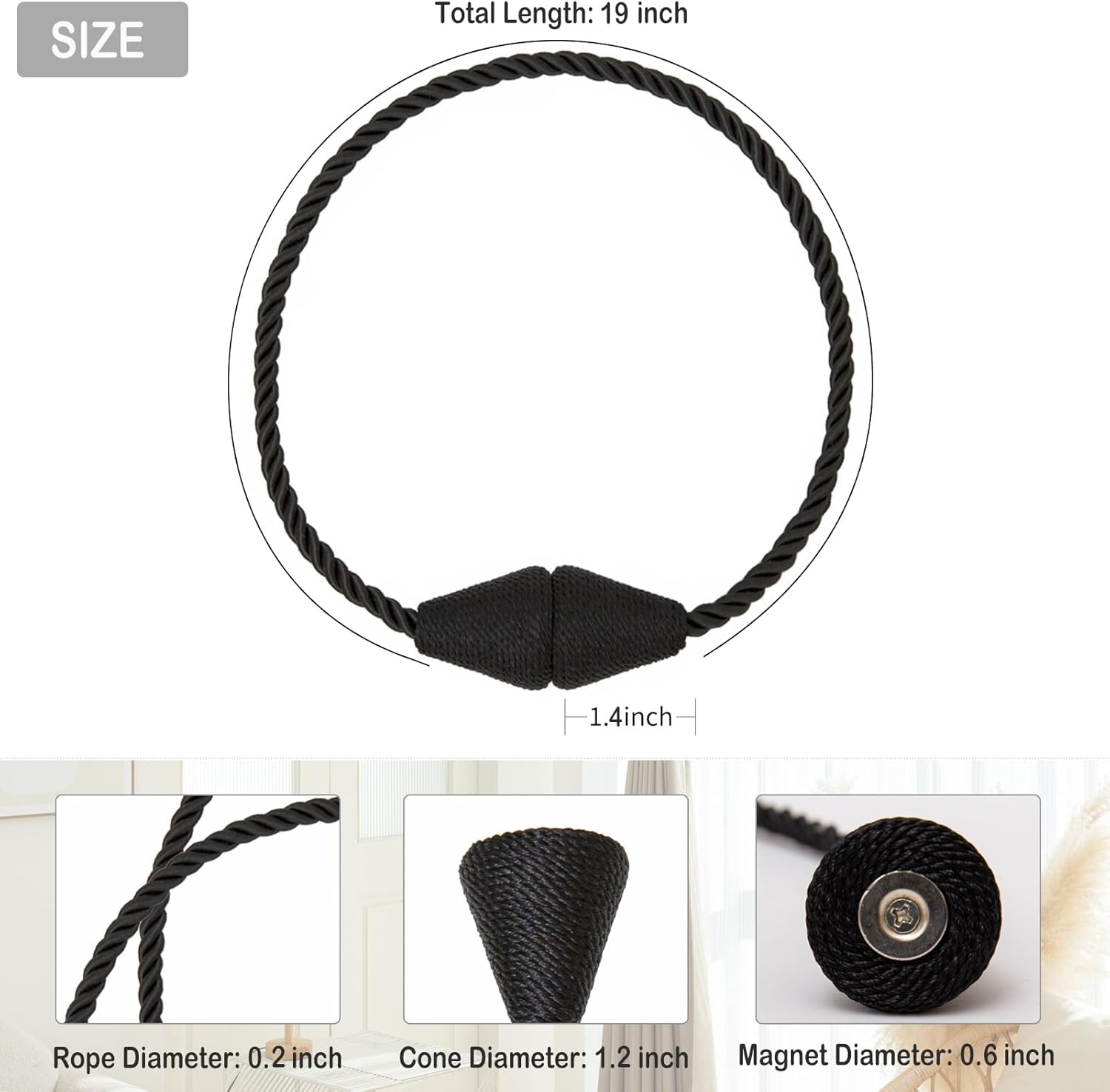 Magnetic Curtain Tiebacks 2 Pack Outdoor Rope Curtain Tie Backs Decorative Window Treatment