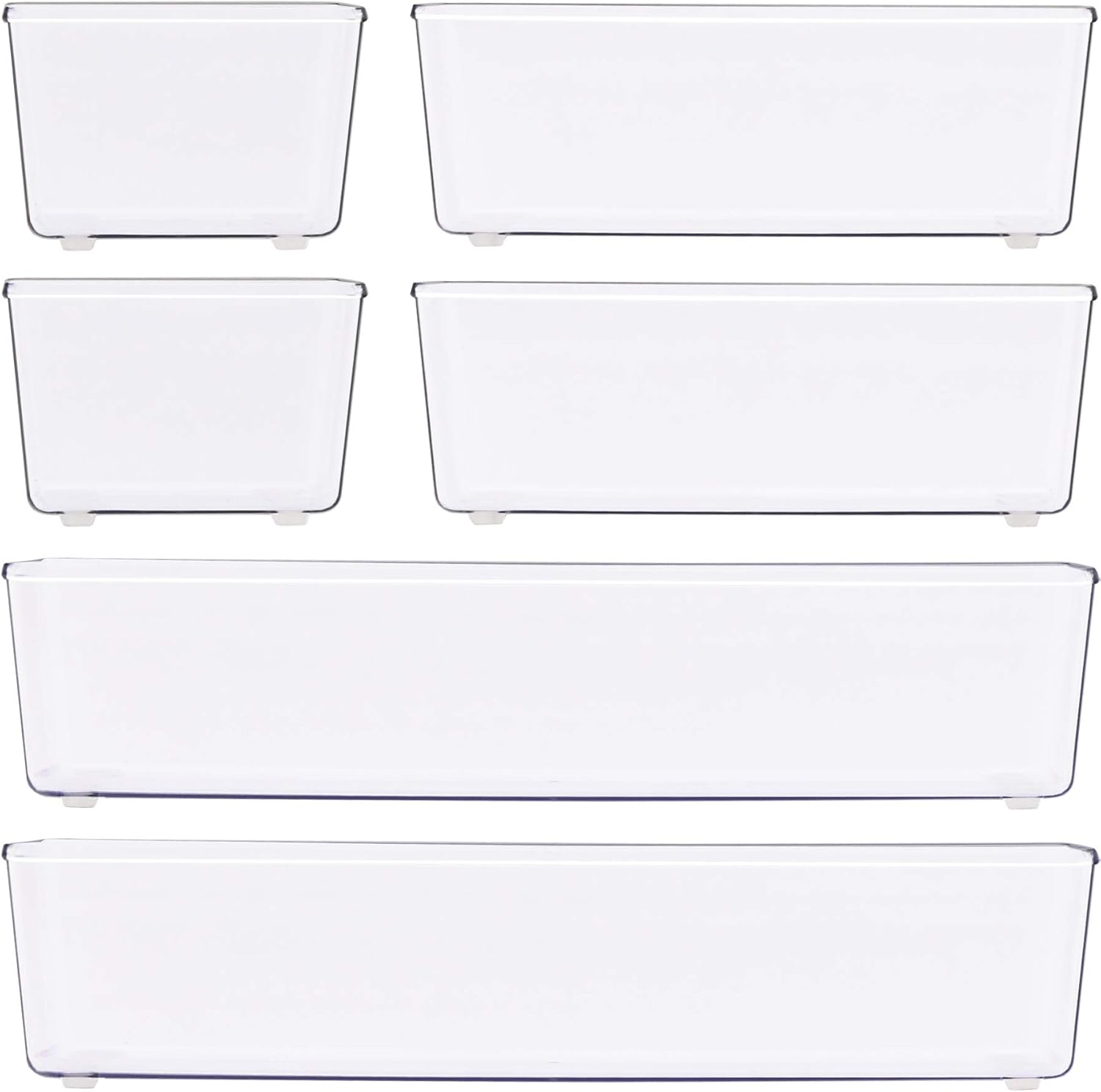 Simple Houseware Clear Drawer Organizer for Office Bin Desk Storage, Assorted Size, 6 Packs