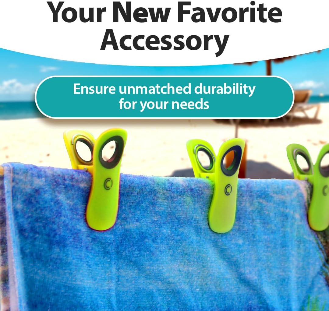 CoreClips Towel Clips for Beach Chairs - Set of 4 Pool Towel Holder Clips for Lounge Chairs on