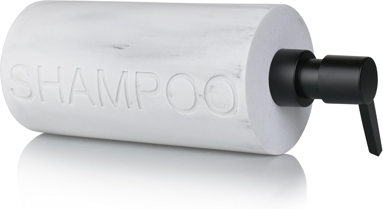 Matte White Shampoo Dispenser Modern Refillable Pump Bottle with Embossed Text, Durable Resin