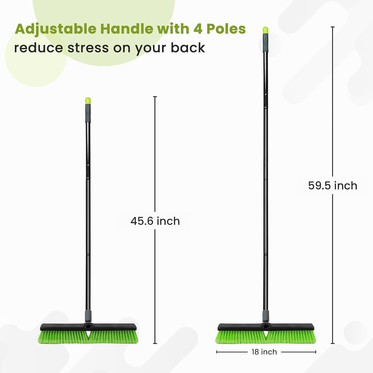 18” Indoor Shop and Garage Push Boom with Soft Bristles, Heavy Duty Brush Broom with 59” Long