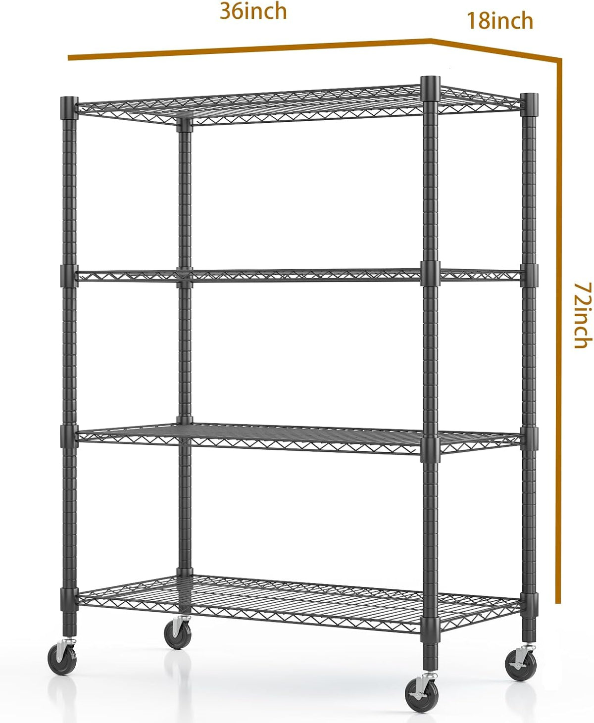 Himimi 18" D×36" W×72" H Storage Shelves with Wheels Metal Wire Shelving Unit 4 Tier Adjustable