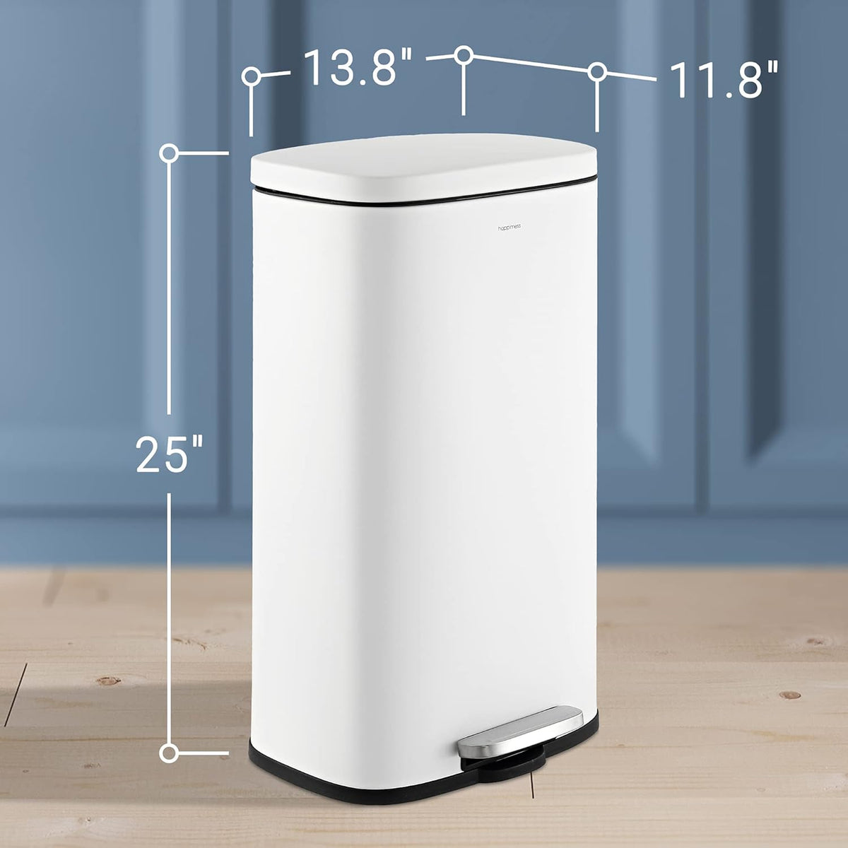 happimess HPM1011C Curtis 8-Gallon Step-Open Trash Can with Soft-Close Lid, Modern, Minimalistic
