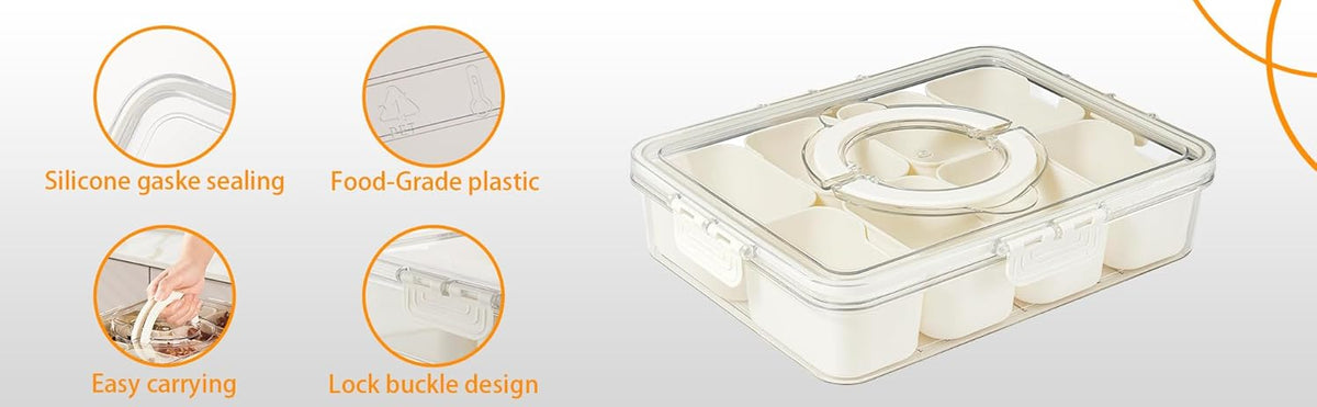 Snackle Box Container Meal Prep Divided Portion Serving Platters and Trays with Lid Handle Reusable