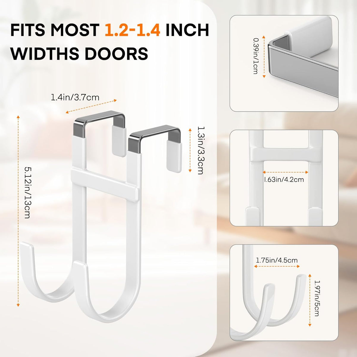 FYY Over The Door Hooks - 2 Pack Heavy Duty Dual-Hook Organizer Hanger with Non-Slip Rubber for