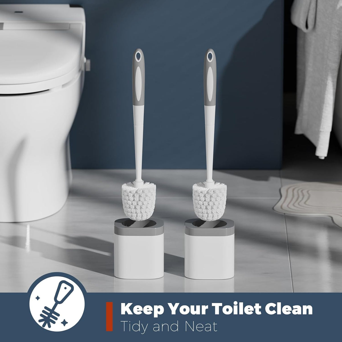 Toilet Brush, 2 Pack Toilet Brush and Holder Set Bathroom Accessories, Toilet Bowl Brush and Holder