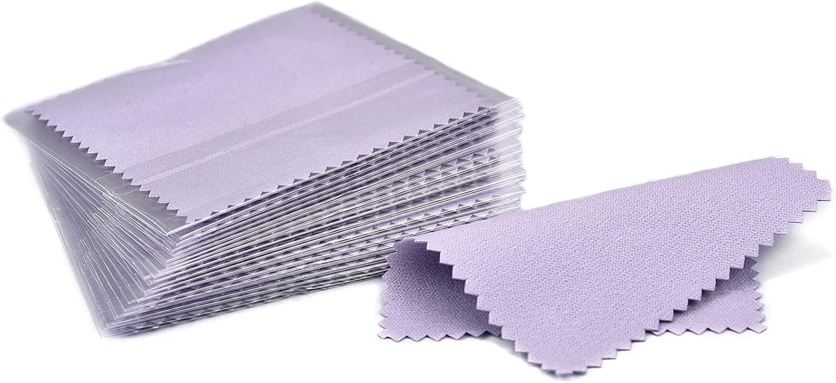 SEVENWELL 50pcs Jewelry Cleaning Cloth Purple Polishing Cloth for Sterling Silver Gold Platinum