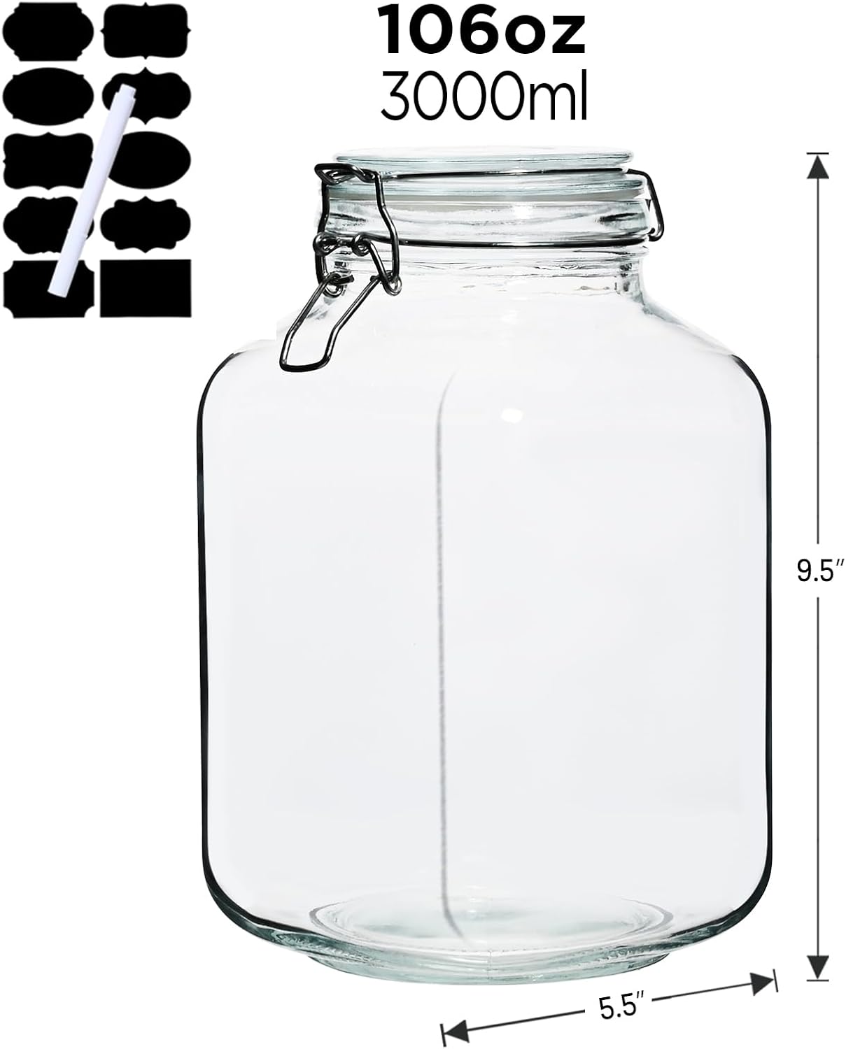 Ollieroo 106oz Square Glass Jars with Airtight Lid, Large Mason Jars, Wide Mouth Storage Containers