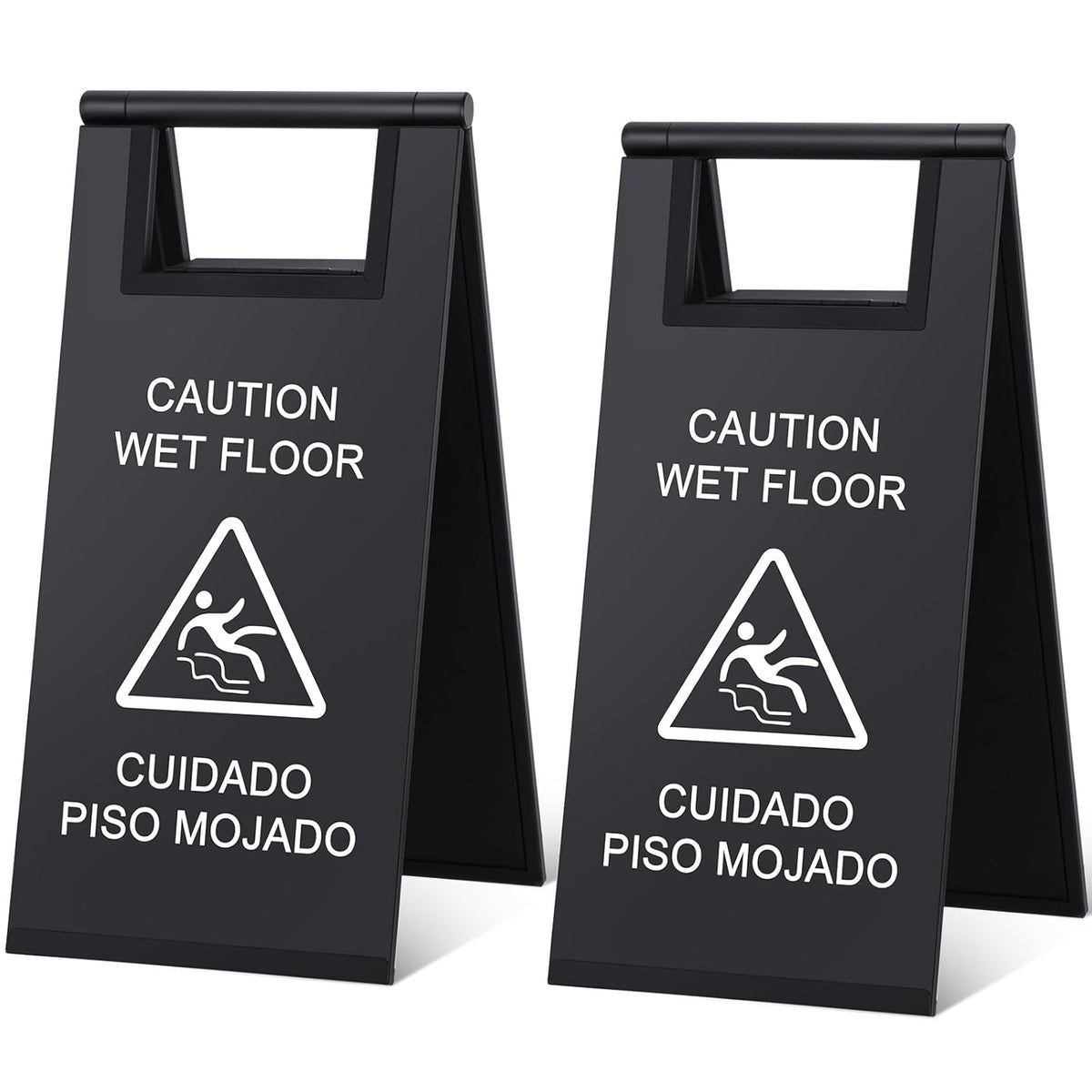 Kigley 2 Pcs Wet Floor Sign, 17 Inch Stainless Steel Caution Wet Floor Sign Double Sided Portable
