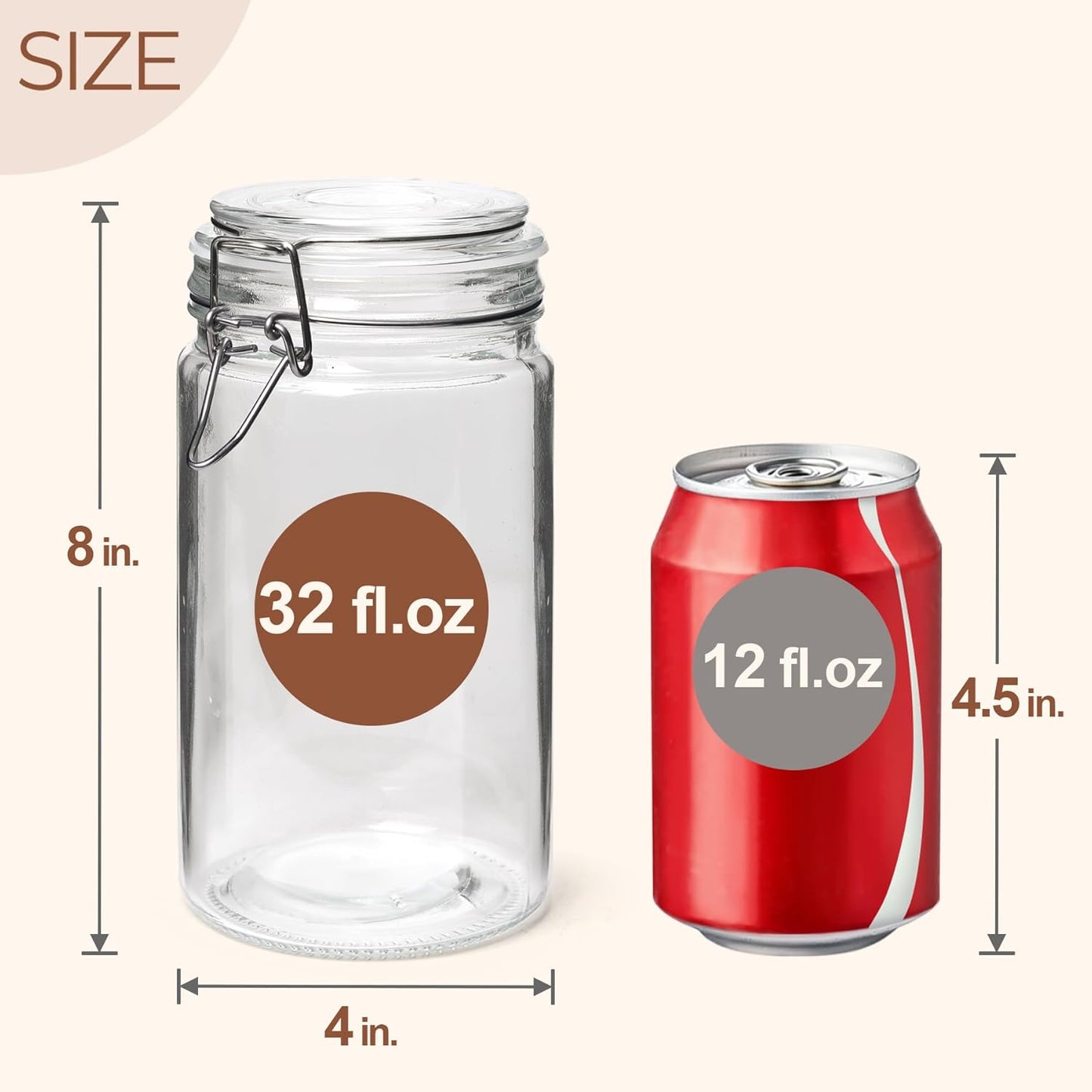 ComSaf Glass Jars with Airtight Lid Set of 3, Mason Jars 32 oz, Pickling Jar, Canning Jar 32oz, 32