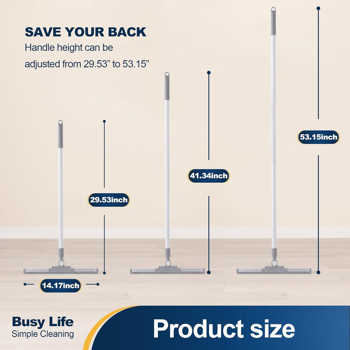 Yocada Rubber Floor Squeegee Broom TPR Blade Adjustable Scrubber Squeegee Household Broom for
