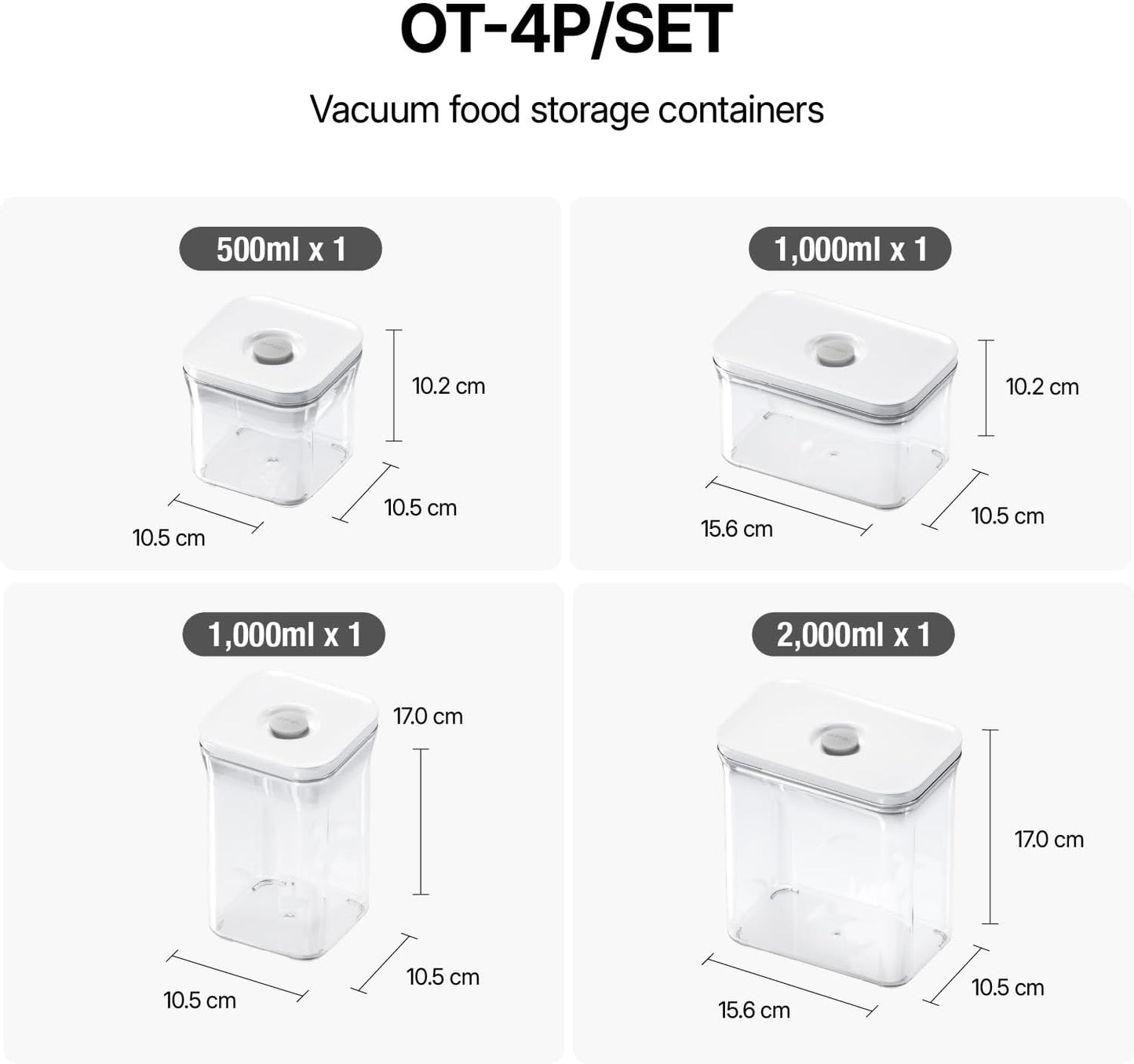 VAKUEN Premium Airtight Food Storage Containers 4-piece/Set, BPA Free, 100% Leak Proof, Keep food