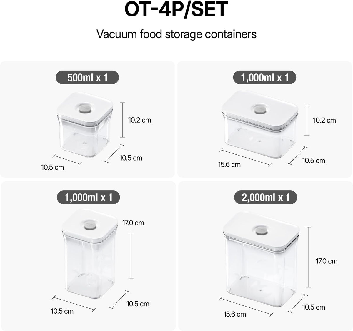 VAKUEN Premium Airtight Food Storage Containers 4-piece/Set, BPA Free, 100% Leak Proof, Keep food