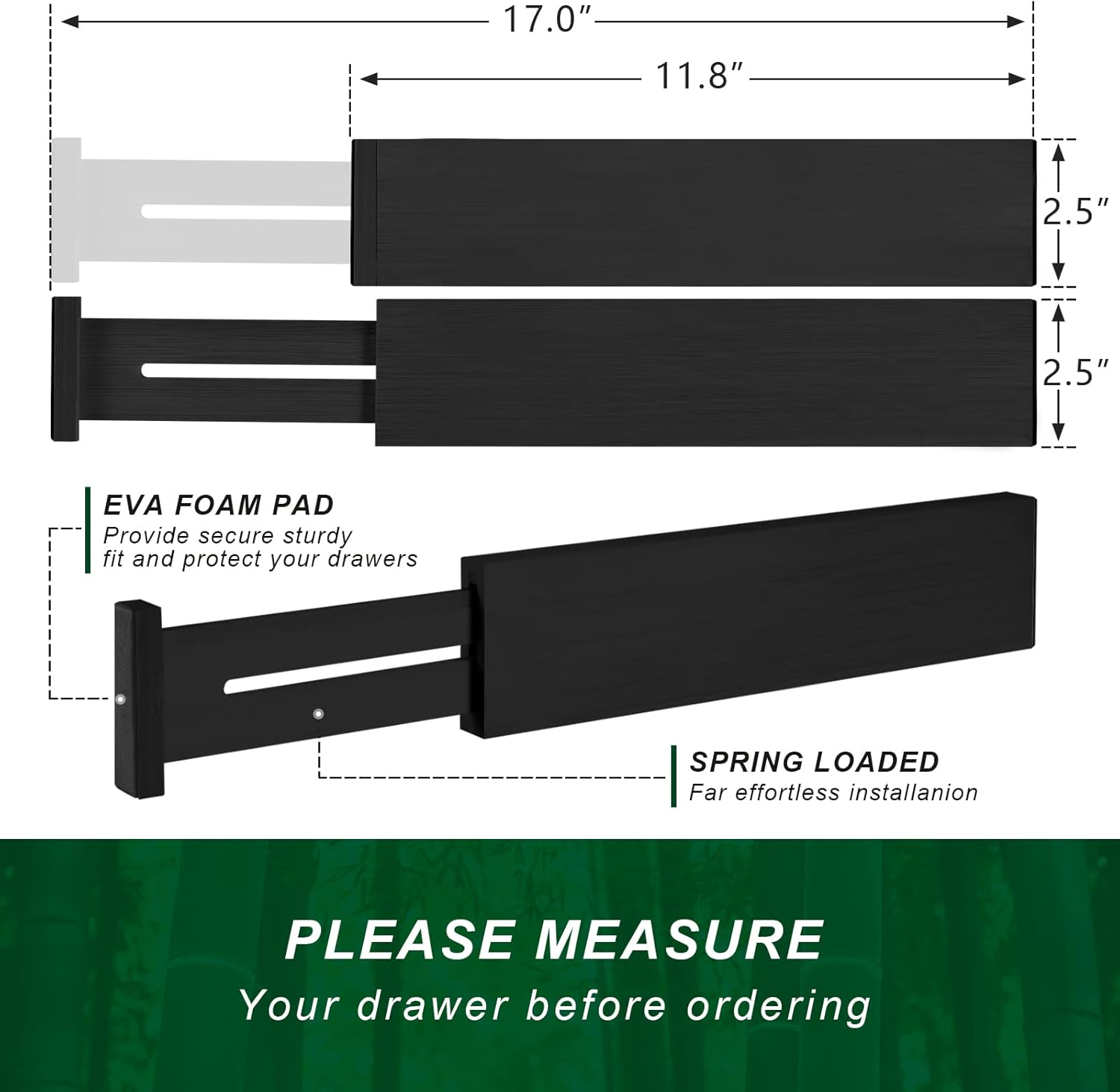 4 Pack Bamboo Drawer Dividers, Adjustable Length from 12 Inch to 17 Inch, Expandable Kitchen Drawer