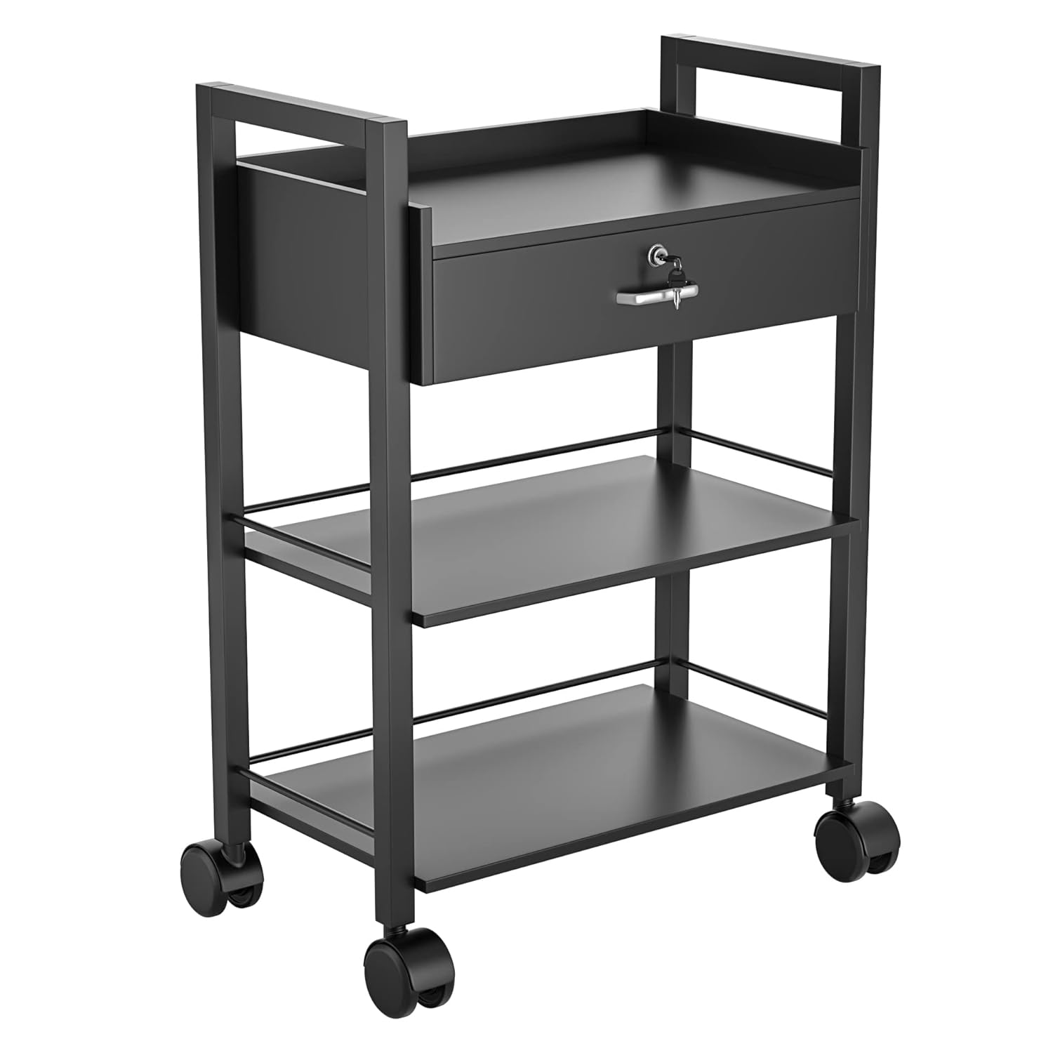 Paddie Salon Trolley Cart, Salon Tray Wooden Mobile Utility Cabinet with 1 Drawer 2 Trays, Rolling