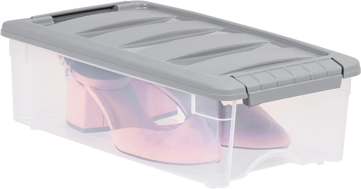 Amazon Basics Plastic Storage Containers with Secure Latching Lids, Stackable Organization Bins