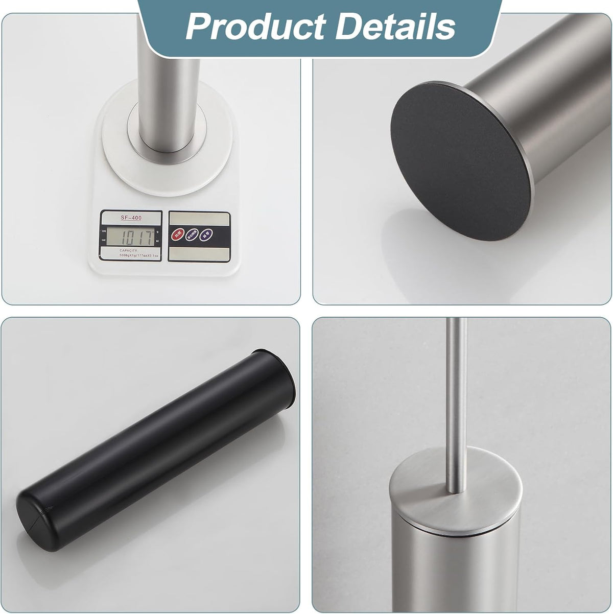 BGL Toilet Brush and Holder Set, Heavy Duty 304 Stainless Steel, Round Base and Long Handle for