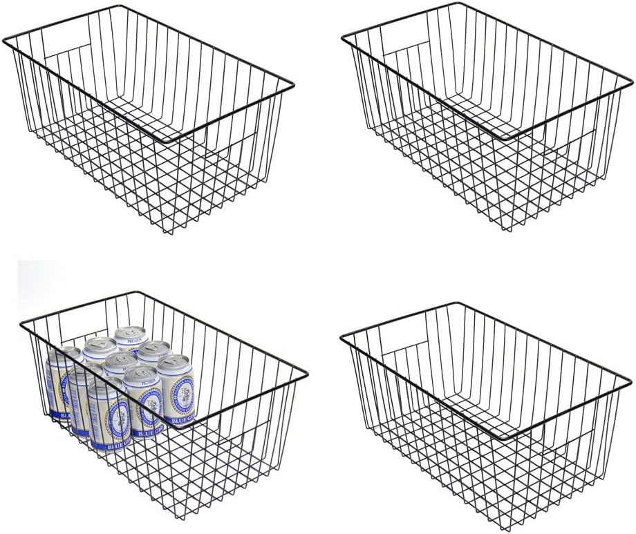 16inch Freezer Wire Storage Organizer Baskets, Household Refrigerator Bin with Built-in Handles for