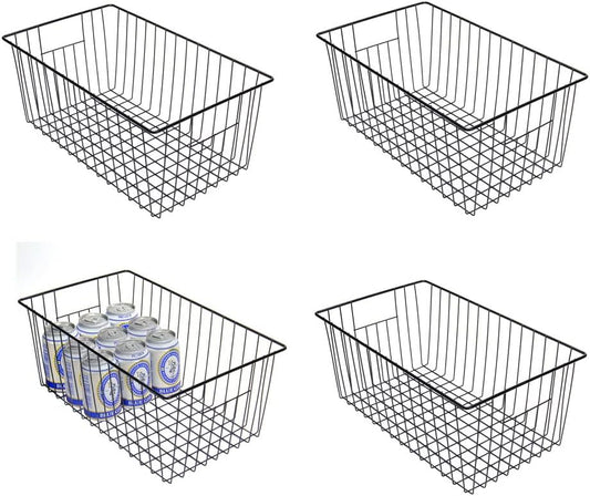 16inch Freezer Wire Storage Organizer Baskets, Household Refrigerator Bin with Built-in Handles for
