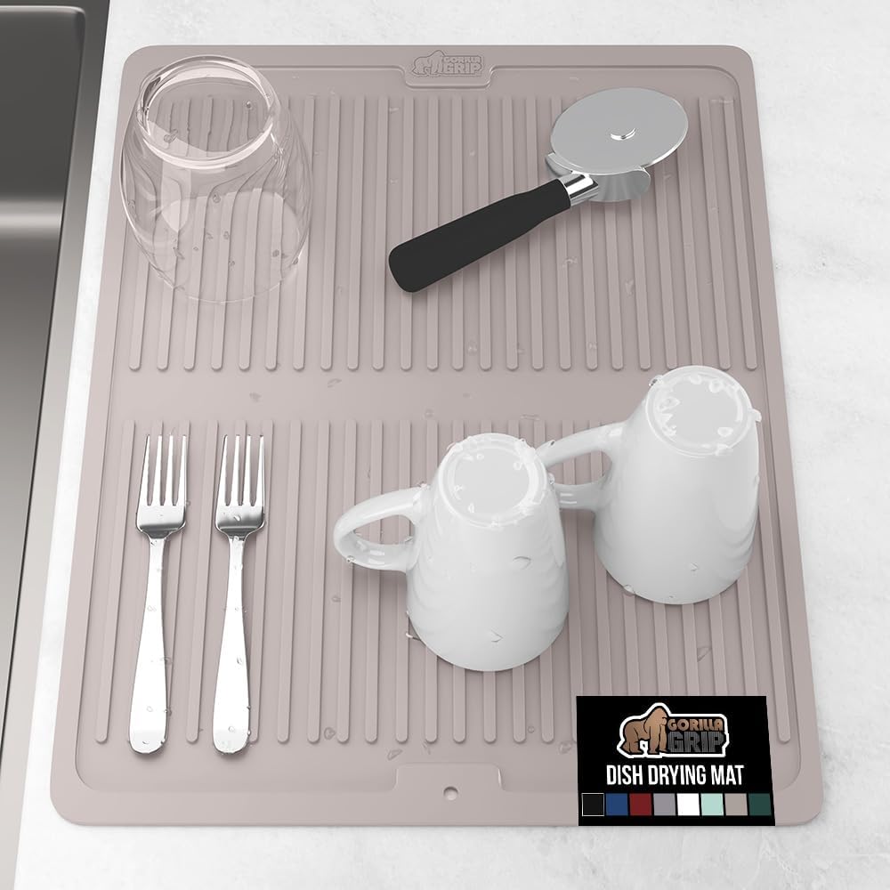 GORILLA GRIP 100% BPA-Free Patented Silicone Dish Drying Mat for Kitchen Counter, 18x16 Inch, Water
