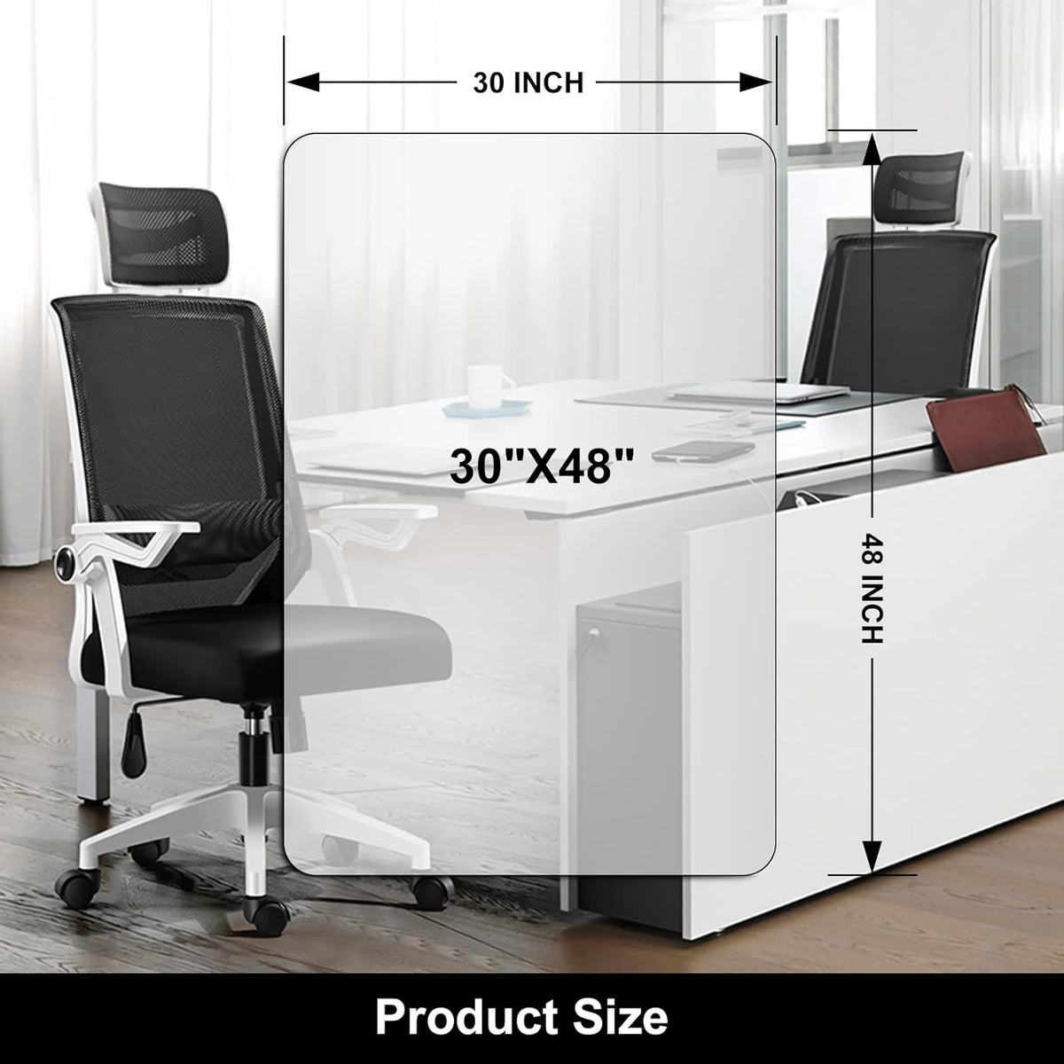 Kuyal Office Chair Mat for Hardwood Floor, 30'' x 48'' Rectangle Transparent Desk Thick Durable