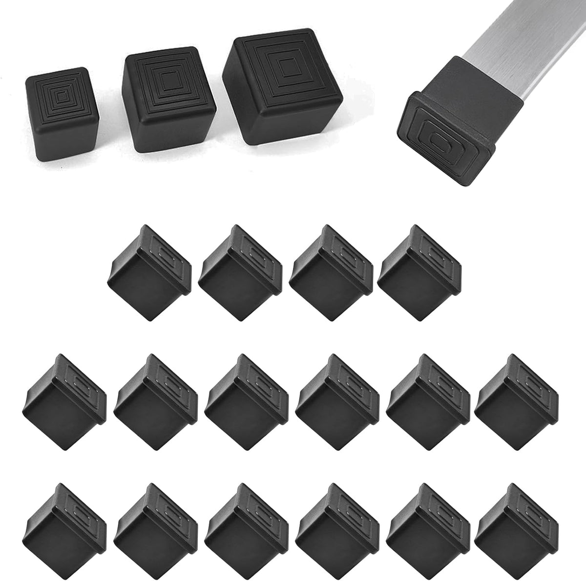16 Pcs 1-1/4" x 1-1/4" Square Rubber Chair Leg Caps, PVC Table Leg Covers, Flexible & Anti-Slip