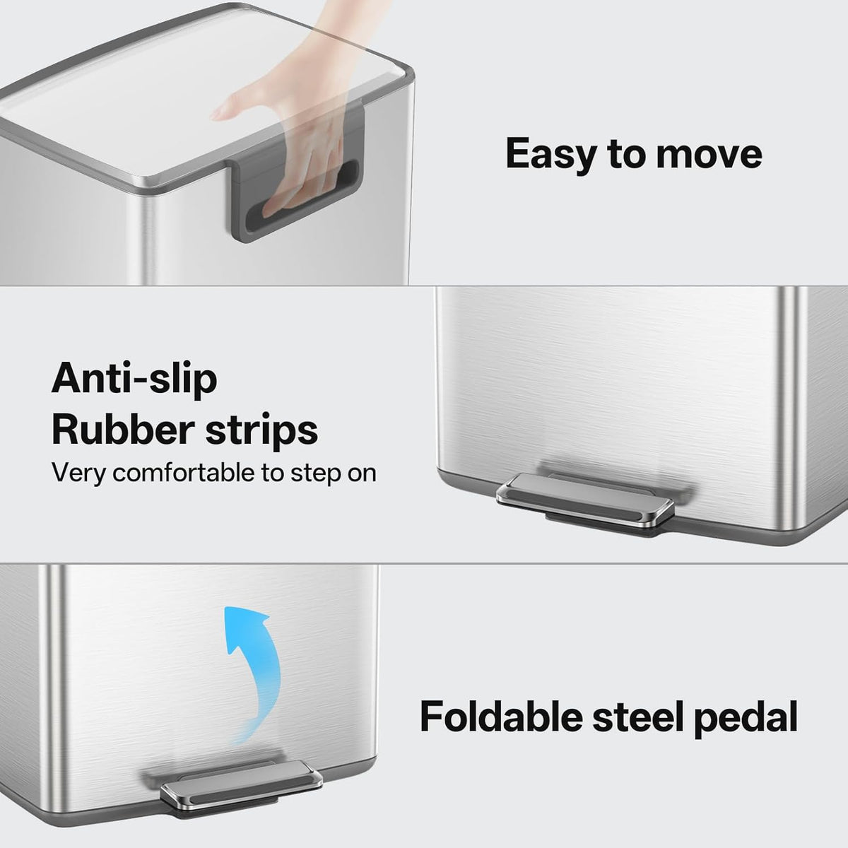 mVm 10.6 Gallon Heavy Duty Step Trash Can with Lid, Foldable Foot Pedal Bin for Kitchen Office
