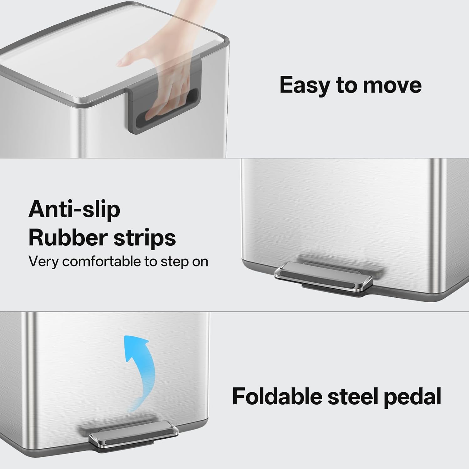 mVm 10.6 Gallon Heavy Duty Step Trash Can with Lid, Foldable Foot Pedal Bin for Kitchen Office