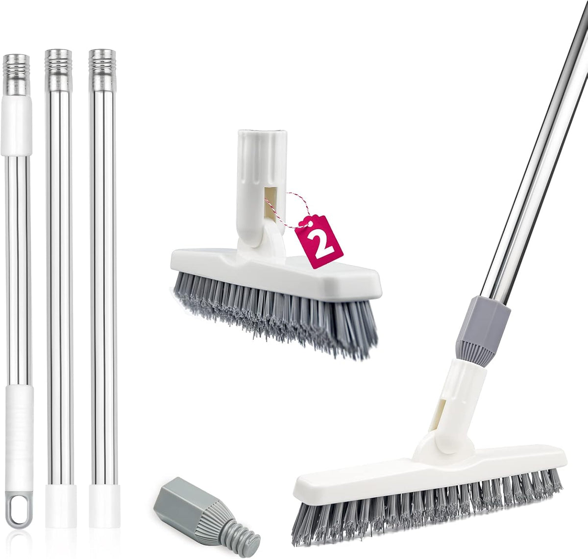 ITTAHO 2 Pack Grout Cleaning Brush with Long Handle, Swivel V-Shape Grout Scrub Brush, Extendable