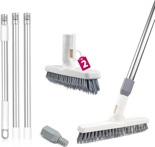 ITTAHO 2 Pack Grout Cleaning Brush with Long Handle, Swivel V-Shape Grout Scrub Brush, Extendable