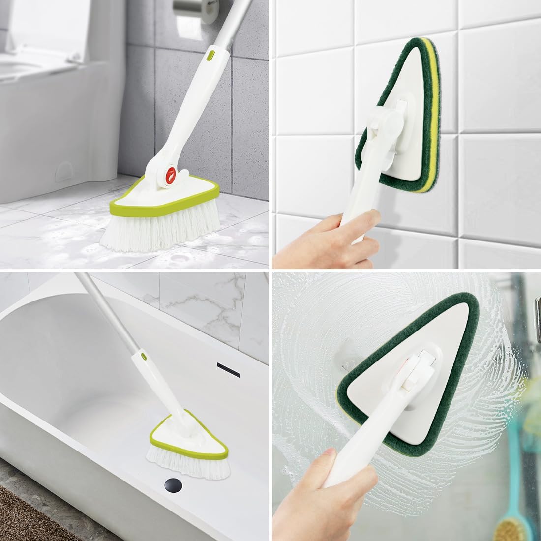 CQT 2 in 1 Bathroom Cleaning Brush with 48" Extendable Long Handle Detachable Scrub Brush with 2