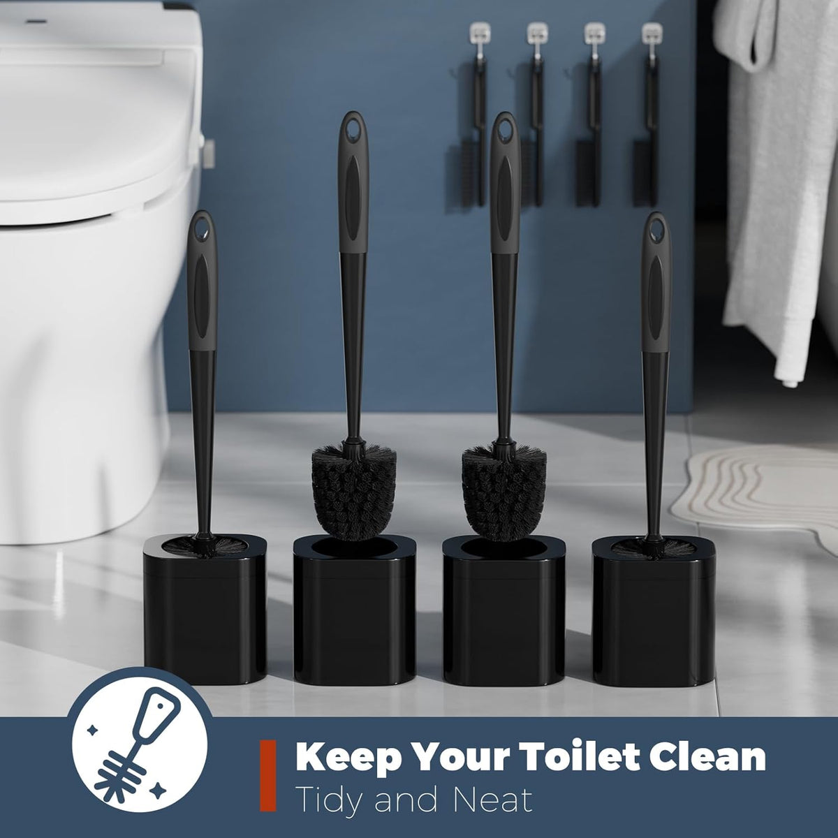 Toilet Brush, 4 Pack Toilet Brush and Holder Set Bathroom Accessories, Toilet Bowl Brush and Holder