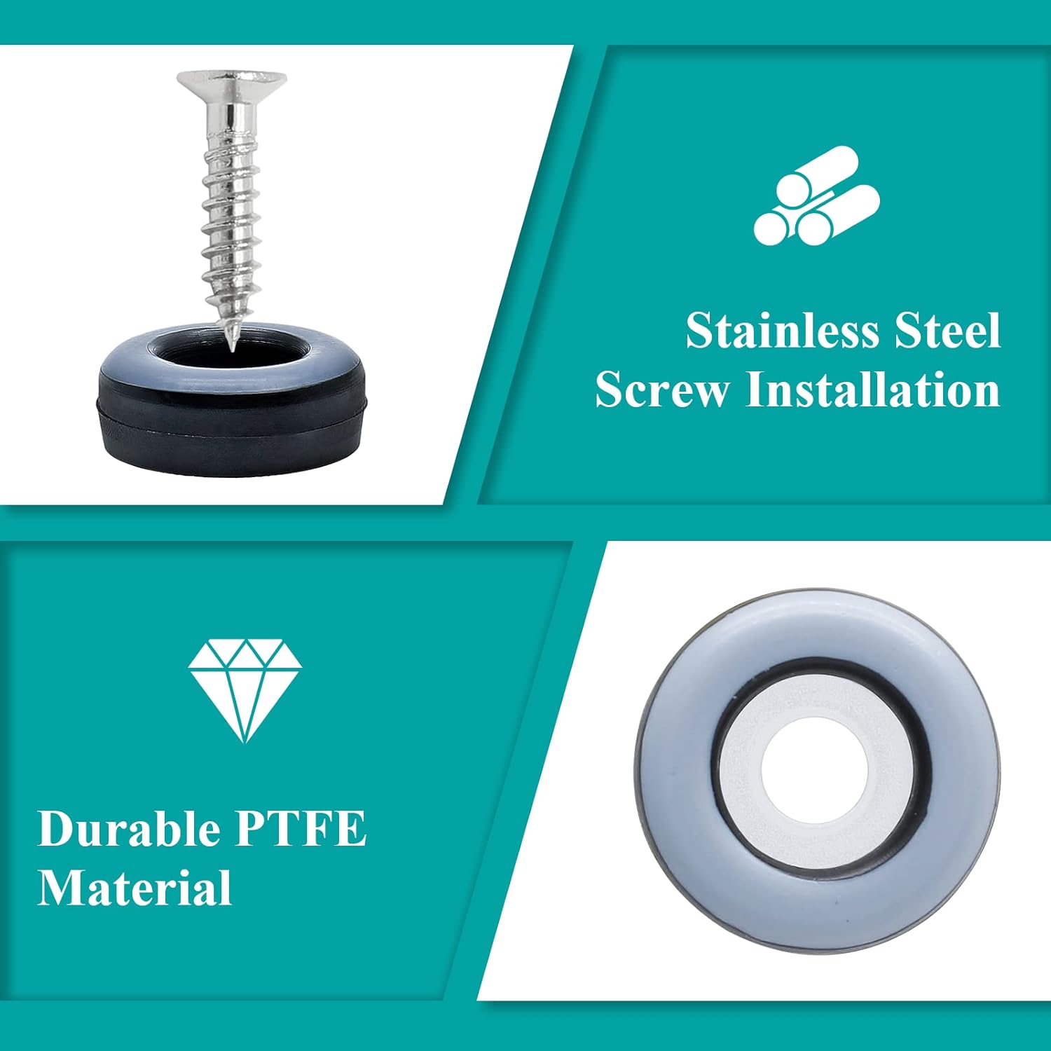24pcs 3/4" (19mm) Screw on Furniture Sliders, Teflon Chair Leg Slides, Round Furniture Glides with