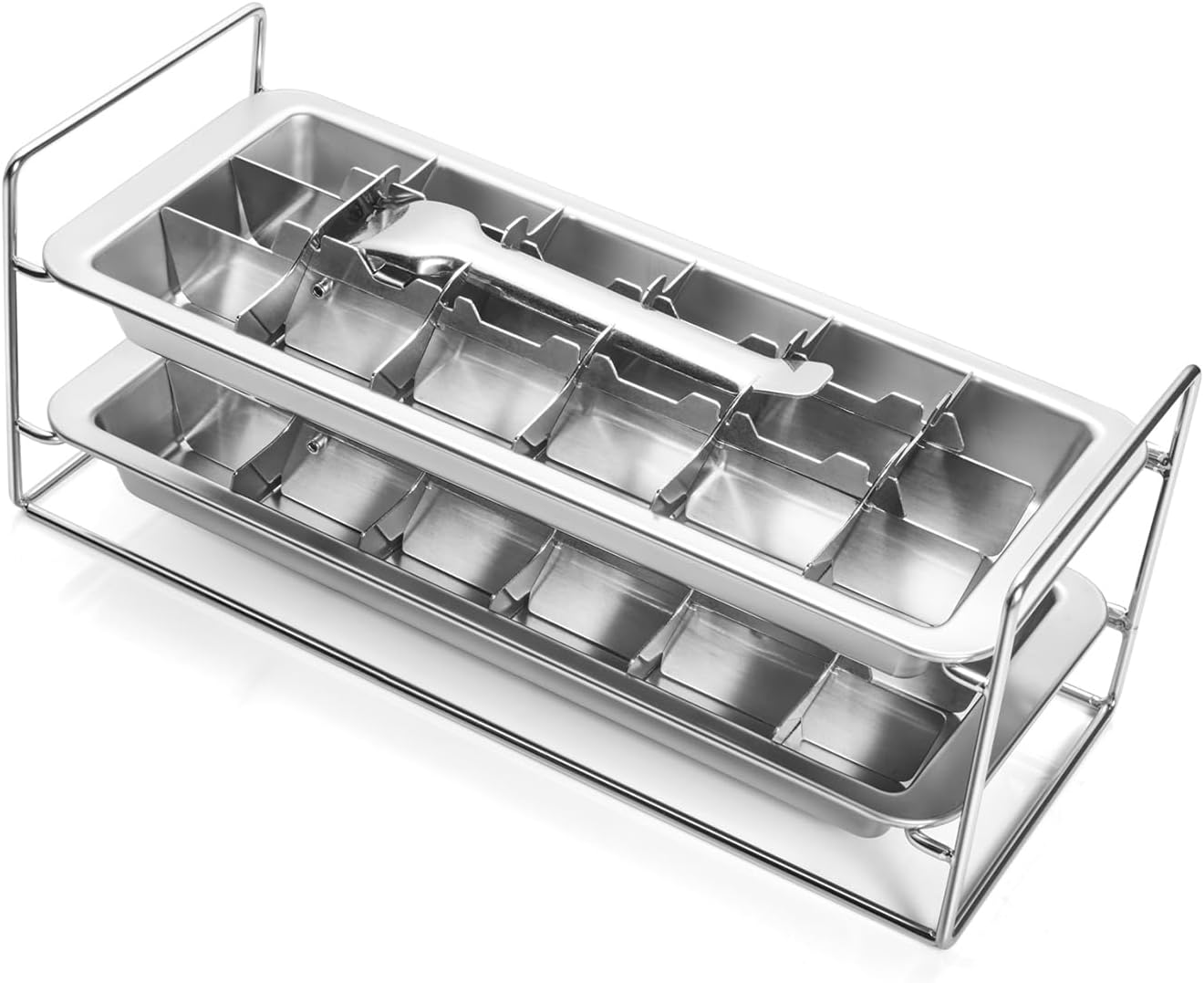 Stainless Steel Ice Cube Tray 2 Pack, 36 Large Cube Slots. Plastic Free Eco Friendly Freezer Mold