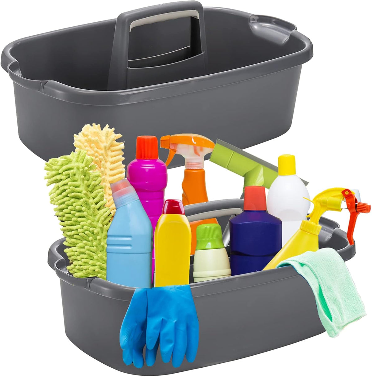 TOPZEA 2 Pack Cleaning Supplies Caddy, Large Plastic Cleaning Supply Organizer Bin with Handle