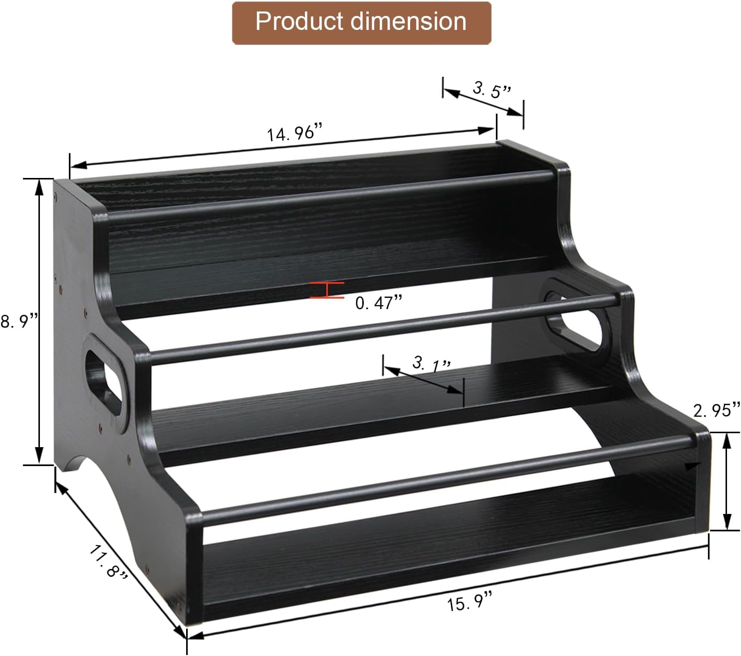 AT-VALY 3-Tier Spice Rack, Iron&MDF Kitchen Storage Shelf, Space-Saving Countertop Organizer for