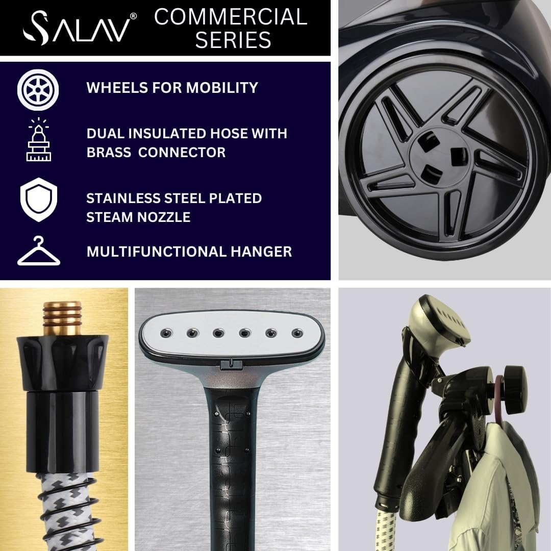 SALAV Heavy Duty Commercial Full-Size Garment Steamer with Foot Pedals and Extra Large 3L (101.5