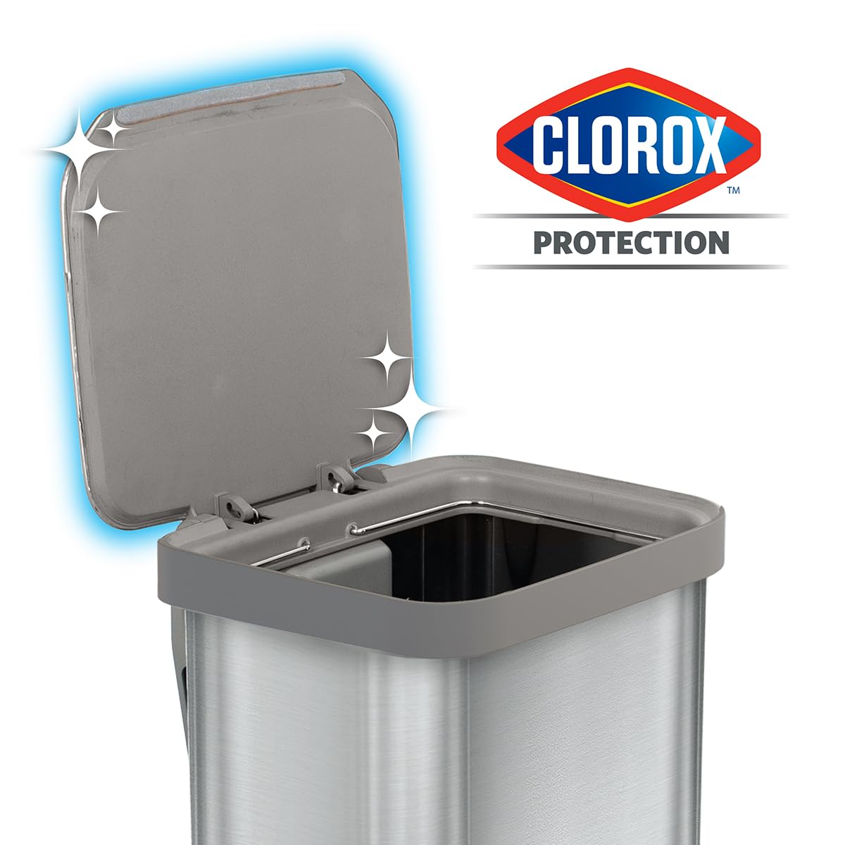 Glad Stainless Steel Step Trash Can, Series 2 with Clorox Protection - Large Metal Kitchen Garbage